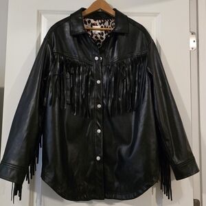 Western Fringe Faux Leather Jacket Womens S Ellison Biker Chic Cowgirl